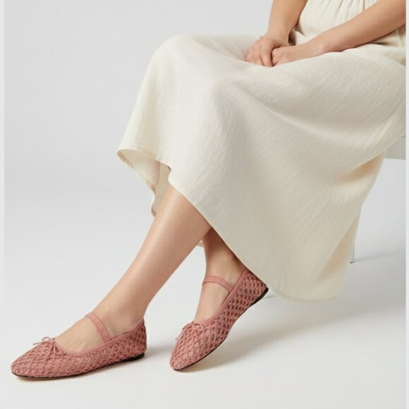 Loeffler Randall | Leonie Pink Crochet Ballet Flats Mary Jane Bow Mesh Size 7 - Picture 2 of 12